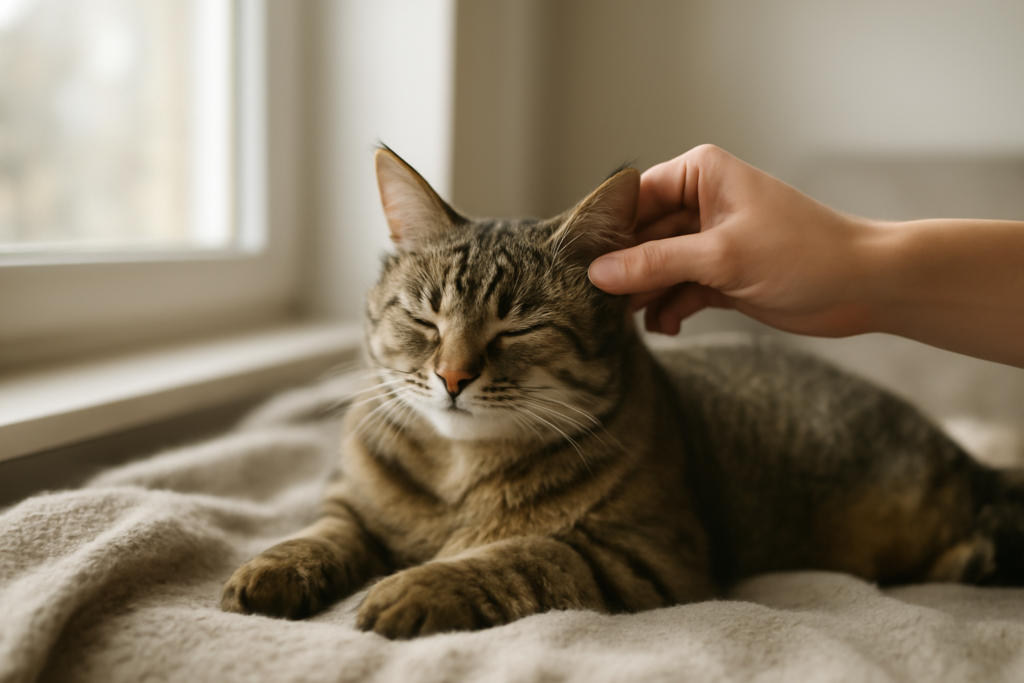Pemilik memeriksa telinga kucing peliharaan di rumah untuk mengecek tanda sakit