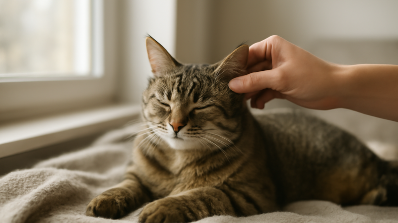 Pemilik memeriksa telinga kucing peliharaan di rumah untuk mengecek tanda sakit